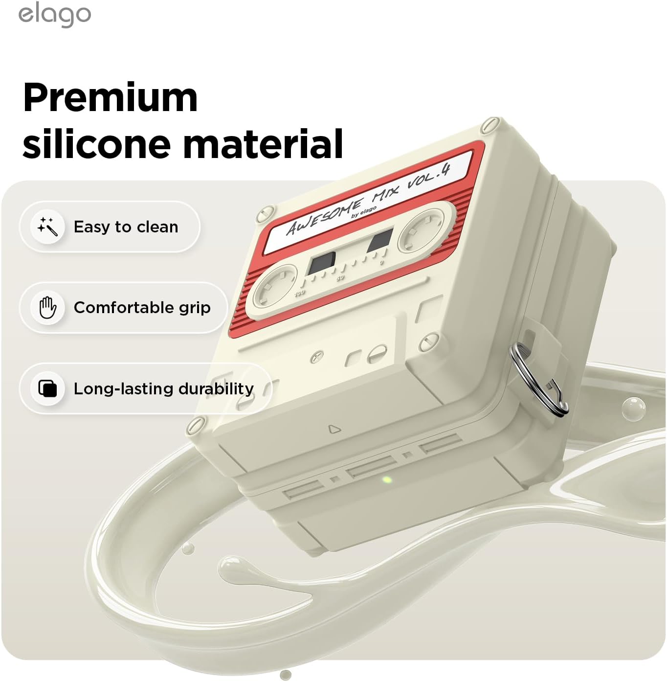 Detalle 2 de elago Coque Cassette compatible Samsung Galaxy Buds 4 Pro & Buds 4 (étui) avec mousqueton – blanc classique