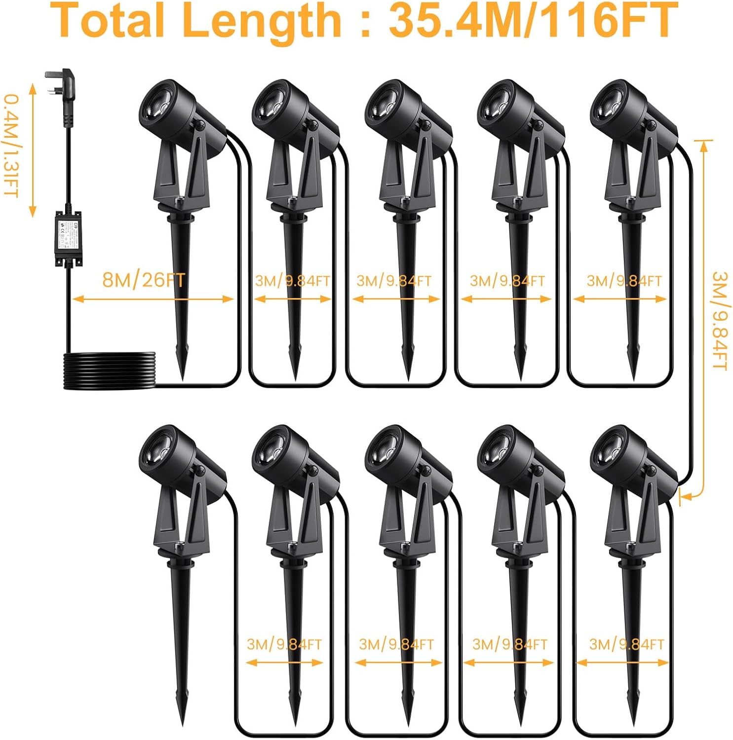 Detalle de Garden Lights Mains Powered 35M/116FT 10 Pack LED Landscape Spotlights with Remote Control