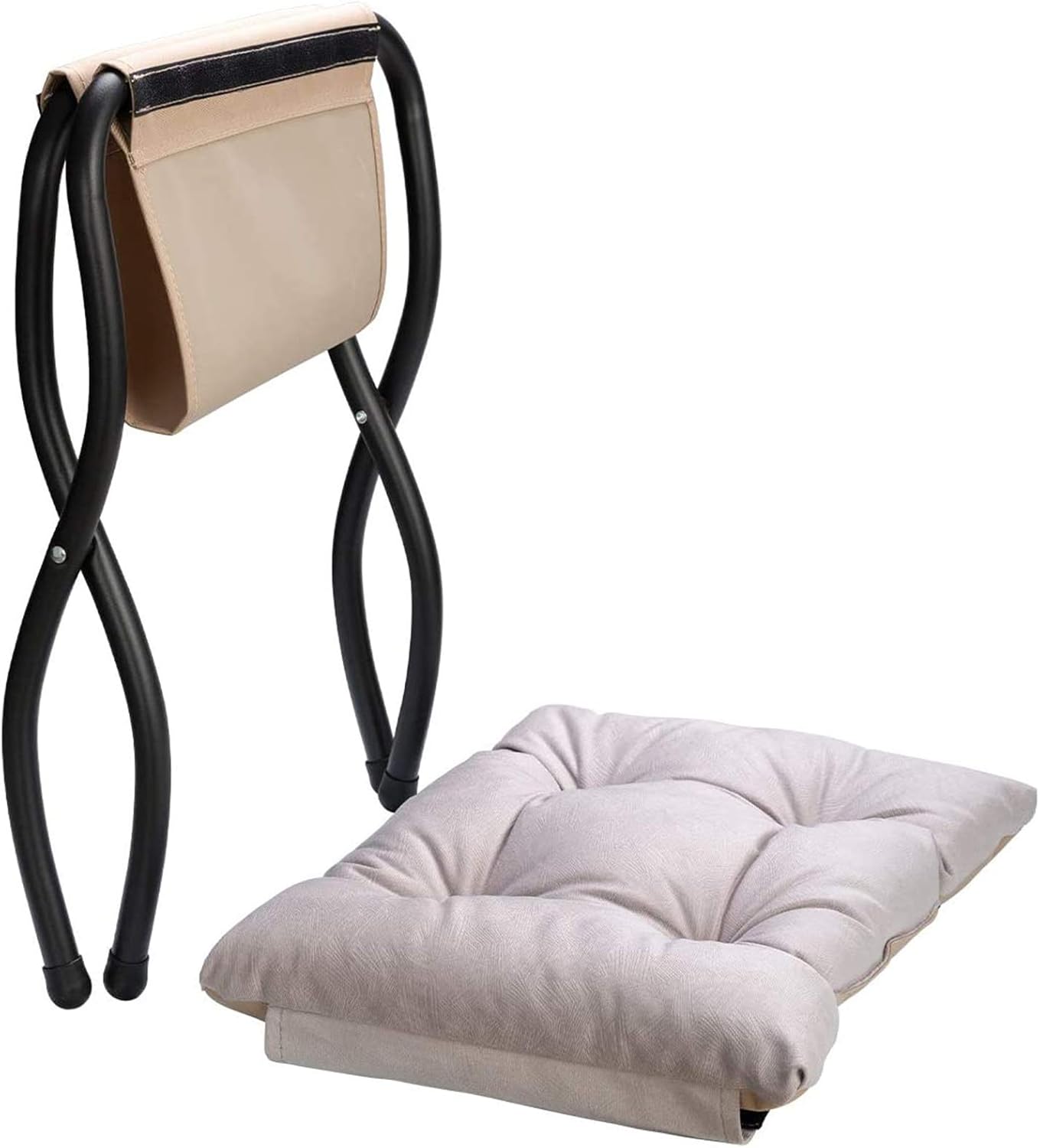 Thumbnail 3 de HollyHOME klappbarer Fußhocker mit gepolsterter Sitzfläche und Metallbeinen (Faltbar), Grau