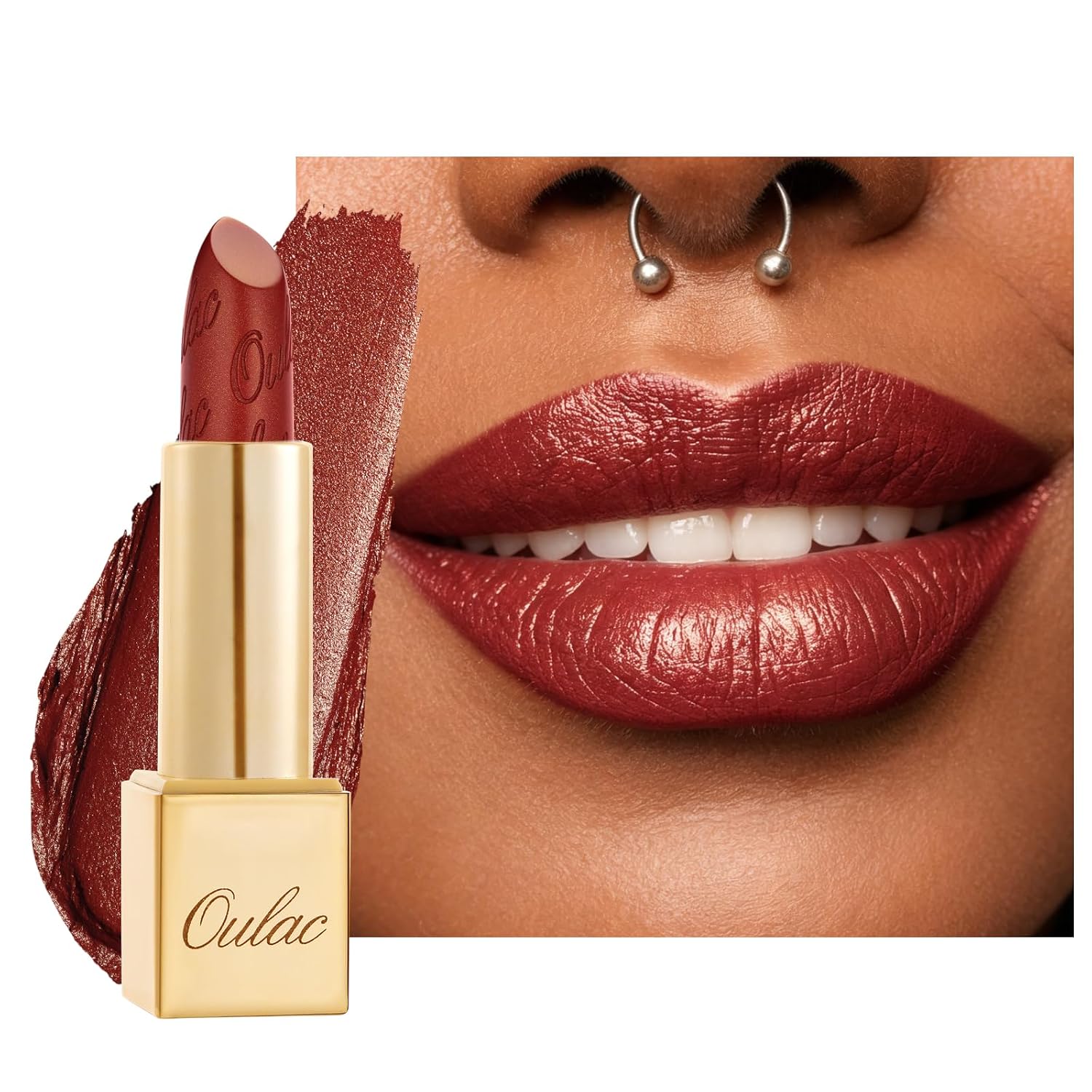 Detalle de OULAC Lippenstift Metallic Glanz Finish – Rot, langanhaltender Glitzer-Lippenstift (4,3 g, GM13)