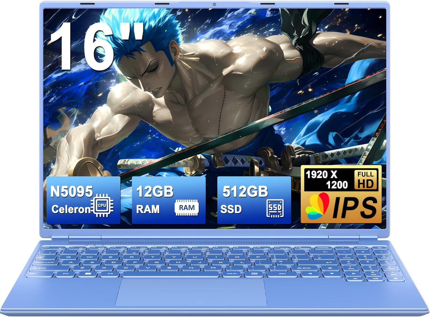 Detalle de NOTODD PC Portatile Win11 - 16'', 12GB RAM, 512GB SSD espandibile fino a 1TB, Celeron N5095, schermo 2K/Full HD