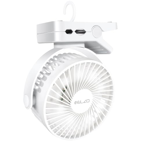 Detalle de ELZO Ventiladores de sobremesa USB 12000mAh: 360° de aire, 3 velocidades y luz LED con control remoto
