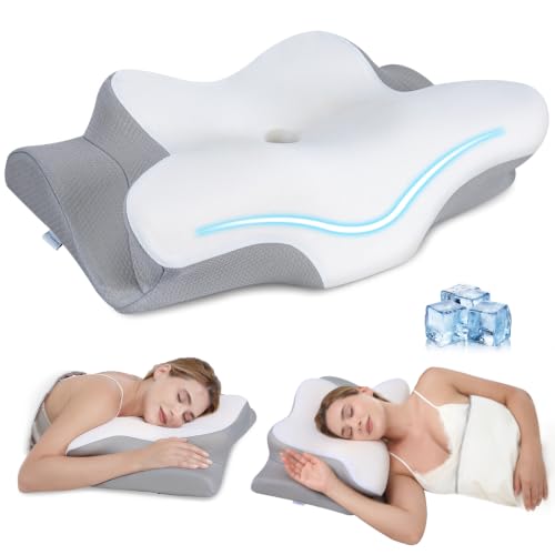 Detalle de Missleep Fehlschlaf Nackenstützkissen – ergonomisches Memory Foam Kissen mit zwei Höhen und kühlendem Bezug
