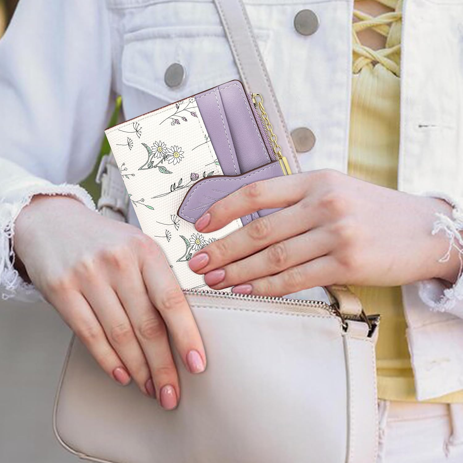 Detalle de Farcauo Damen-Portemonnaie Mini mit Blumen-Design, Ausweisfach & Kartenhüllen