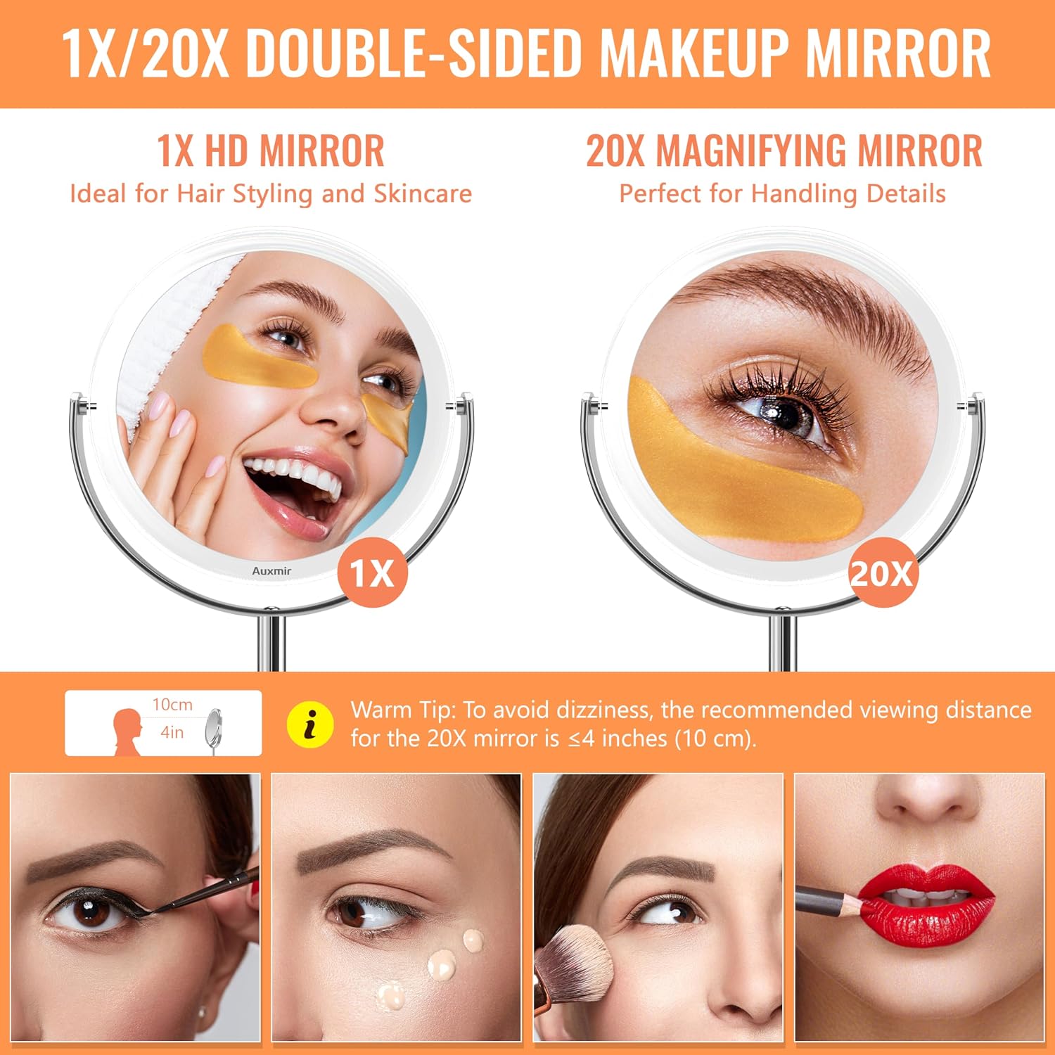 Detalle de Auxmir 20X Double-Sided Vanity Mirror with 1X/20X Magnification and 360° Rotation