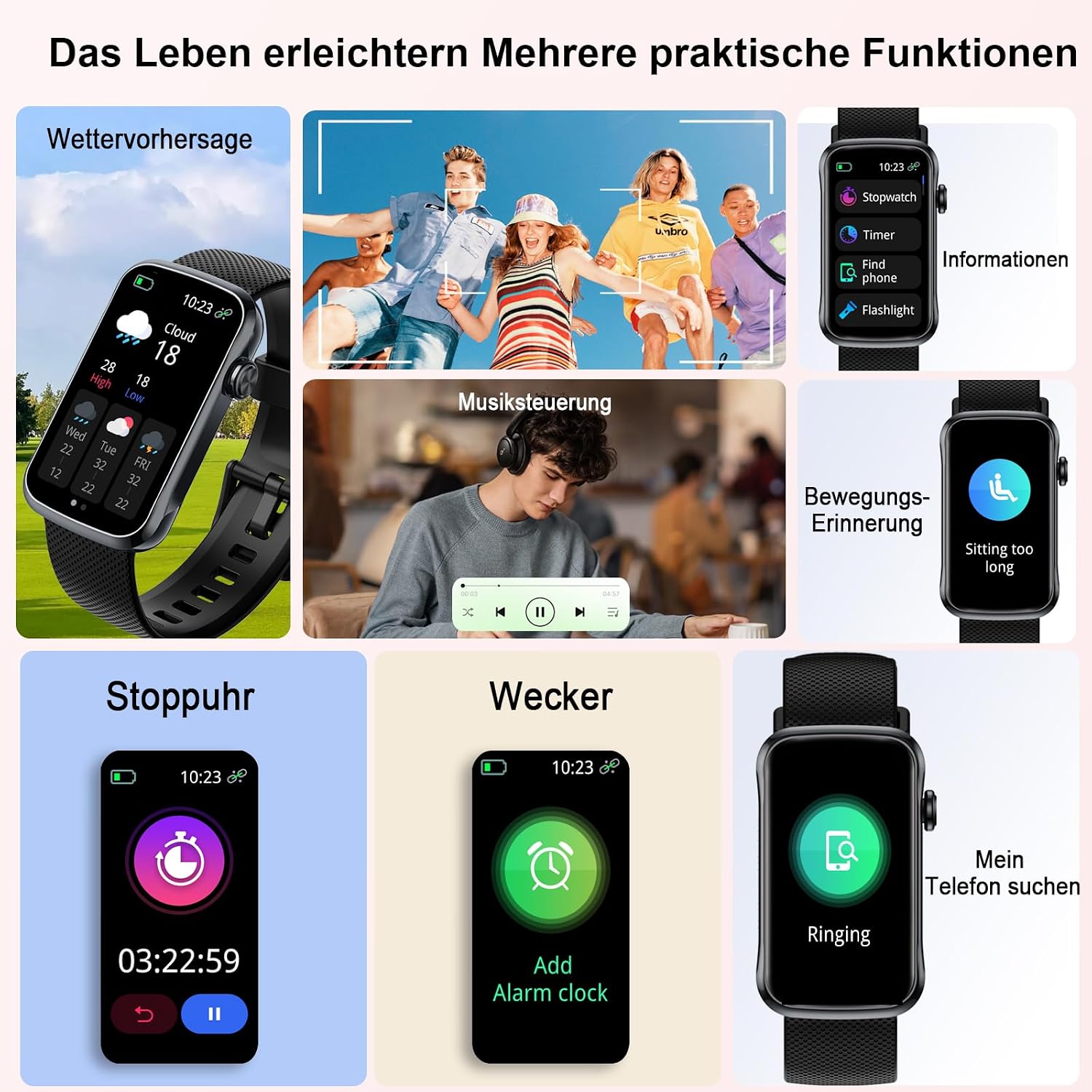 Detalle de Motast Smartwatch Herren/Damen 2026 – 1,57" HD Display, 123+ Sportmodi, IP68, Bluetooth 5.4, SpO2/HR/Schlafmonitor