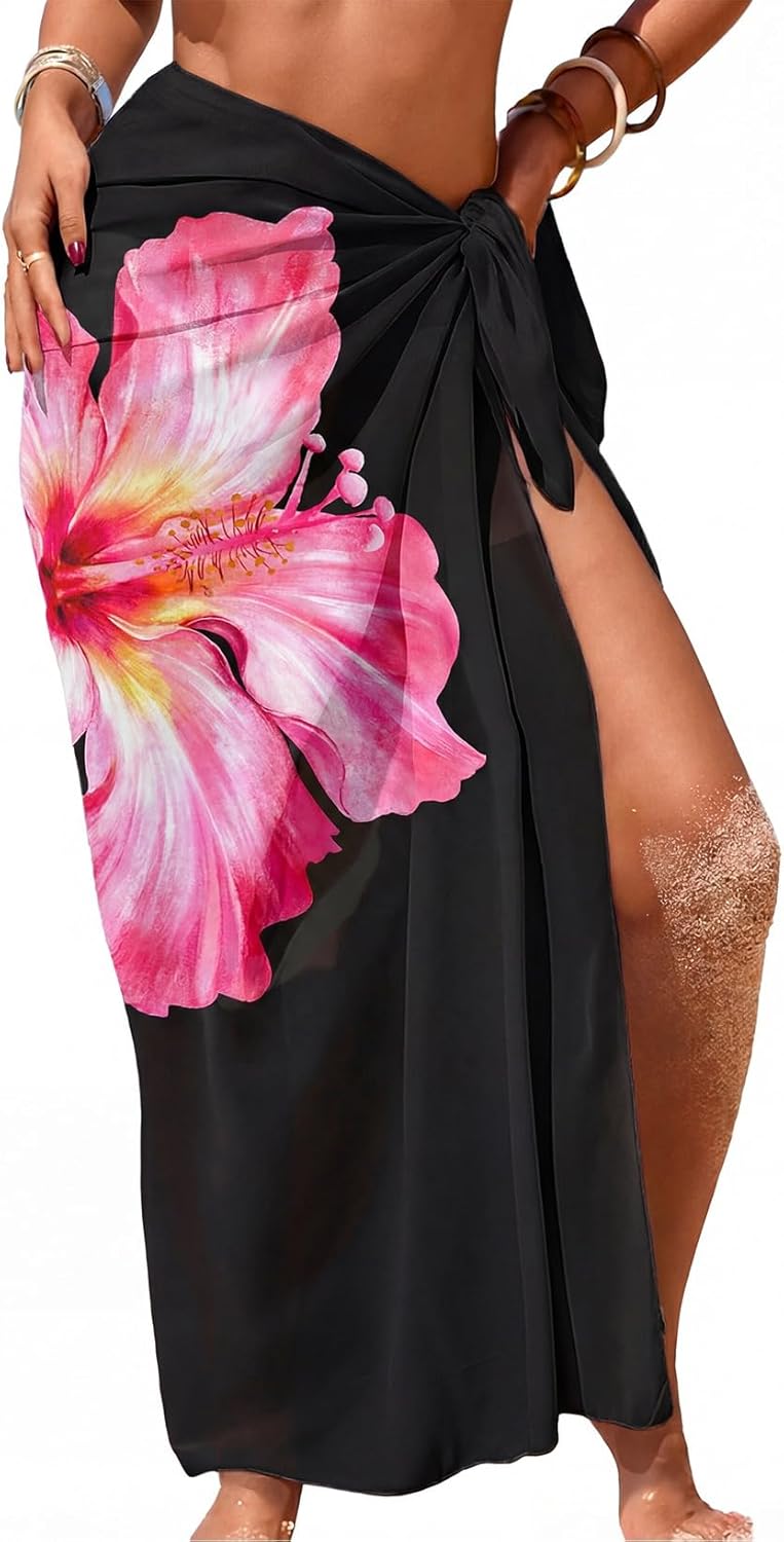 Thumbnail 6 de Herseas Women Sheer Sarong High Slit One Size Swimsuit Coverups – Floral Chiffon Wrap (2026 Summer)