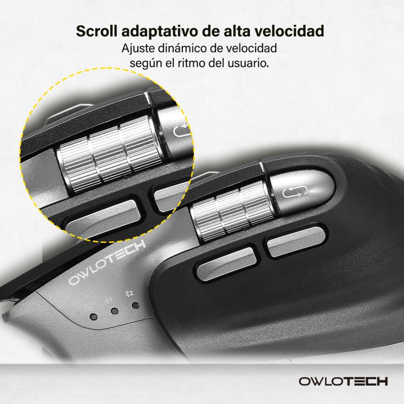 Detalle de Owlotech MS900 Ratón wireless negro con rueda lateral 🖱