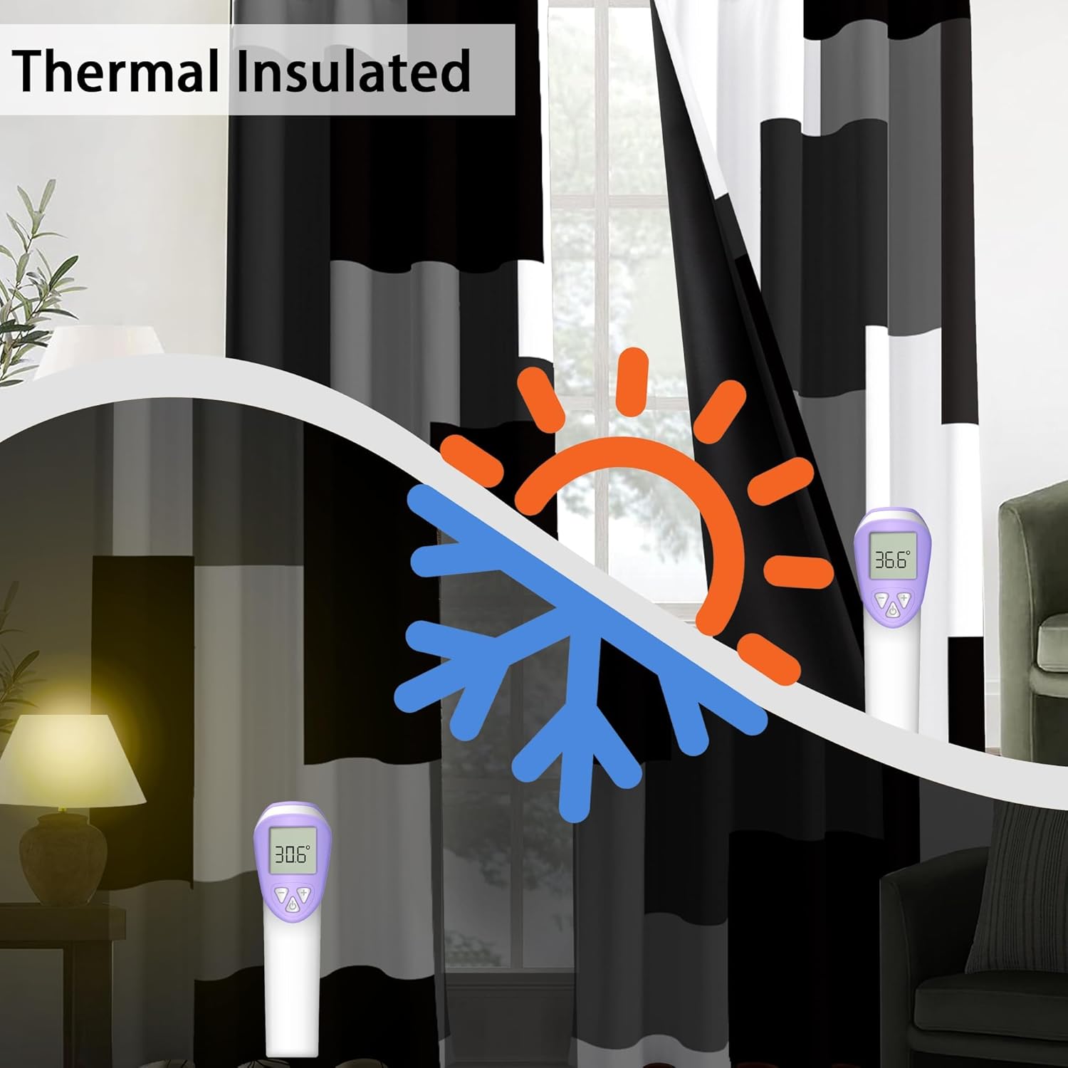 Thumbnail 3 de Tyrot Black Grey 100% Blackout Curtains 84in