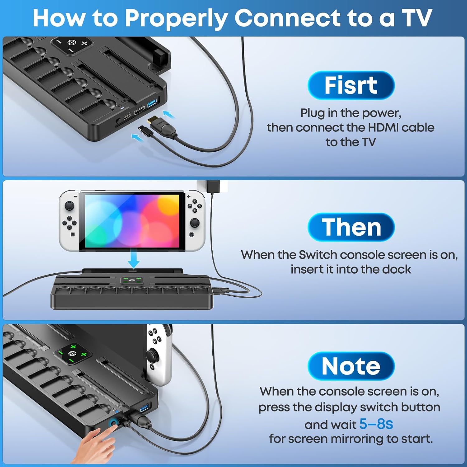 Thumbnail 5 de Switch TV Dock con Caricatore per Joycon – Dock multifunzionale per Nintendo Switch/OLED con 4K HDMI, USB 3.0 e organizer per giochi