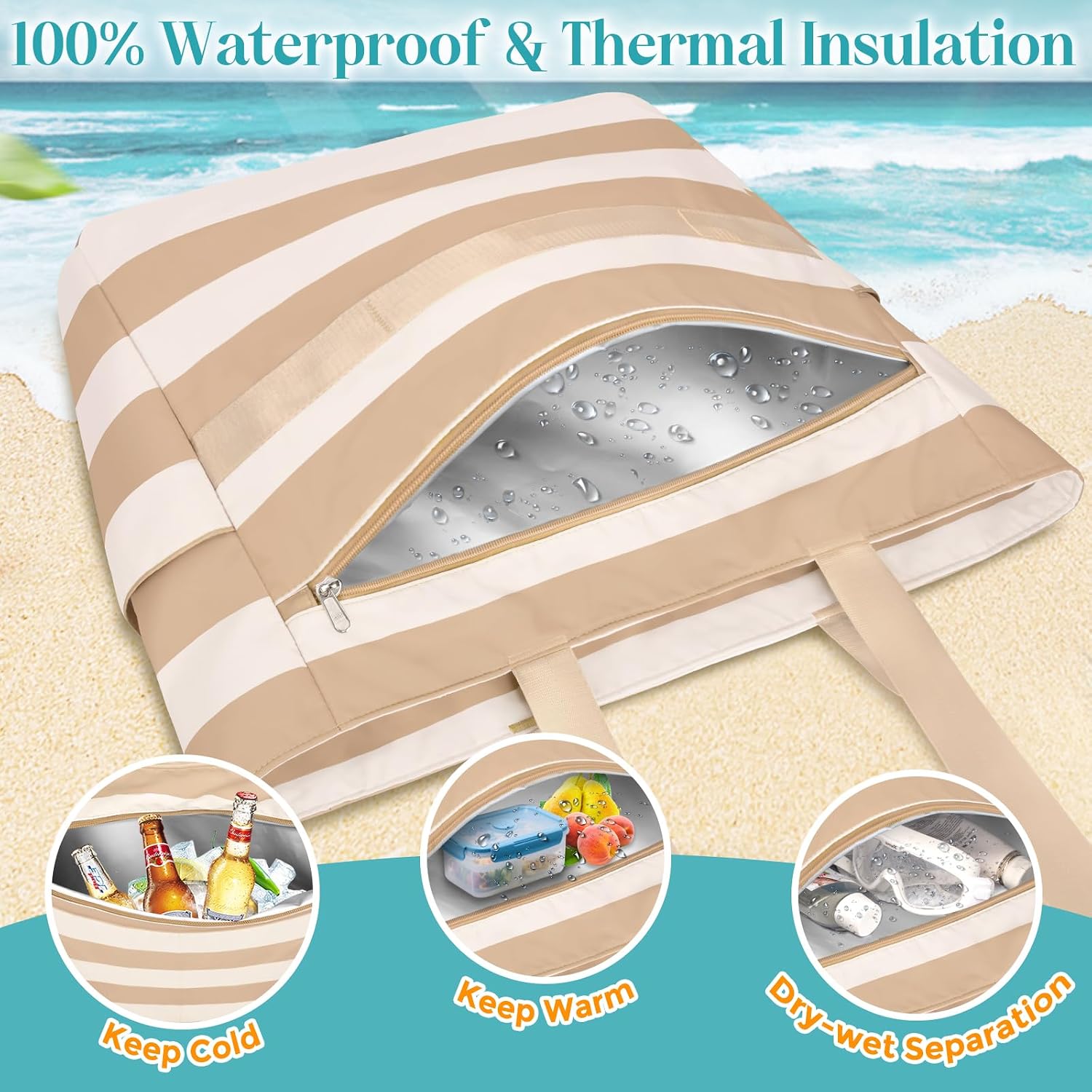 Thumbnail 6 de ENONEO Bolsa de Playa Grande XXL con Cremallera 55L – Impermeable y Plegable, Ideal para Vacaciones en Familia