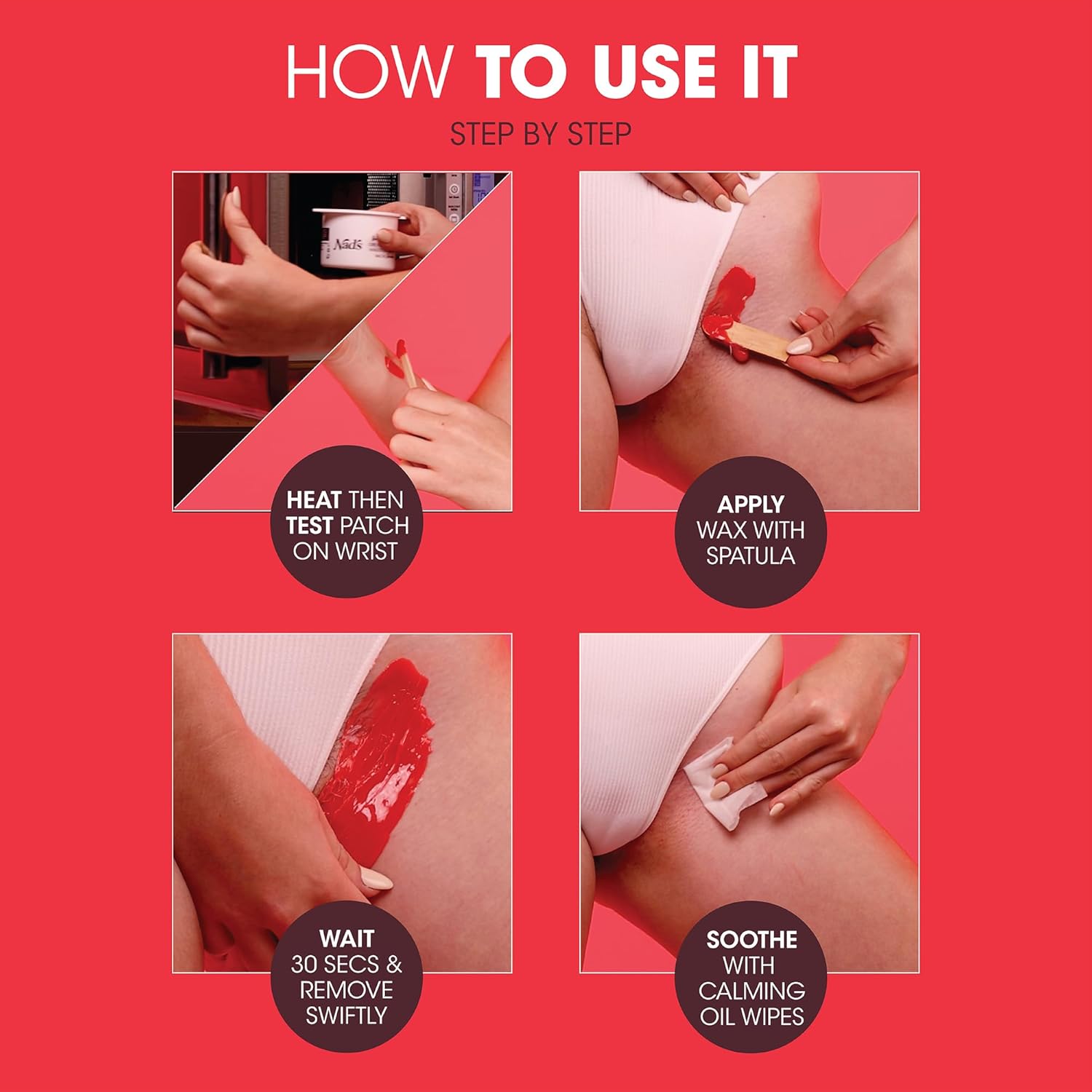 Thumbnail 3 de Nad’s Brazilian & Bikini Wax Kit (Strip-Free Hard Wax) – 140g with wooden spatulas and post-wax oil wipes