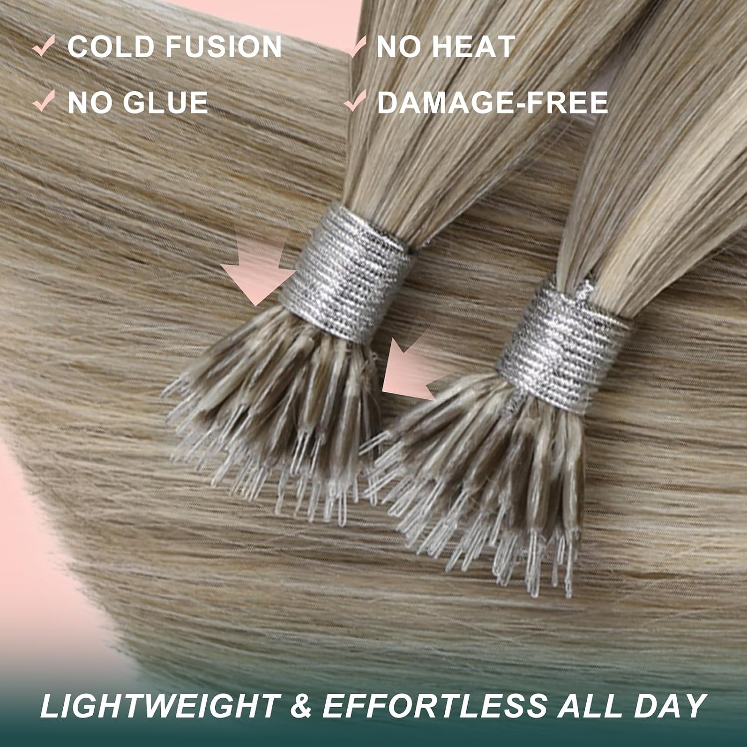 Detalle de Easyouth Nano bead human hair extensions, 22-inch