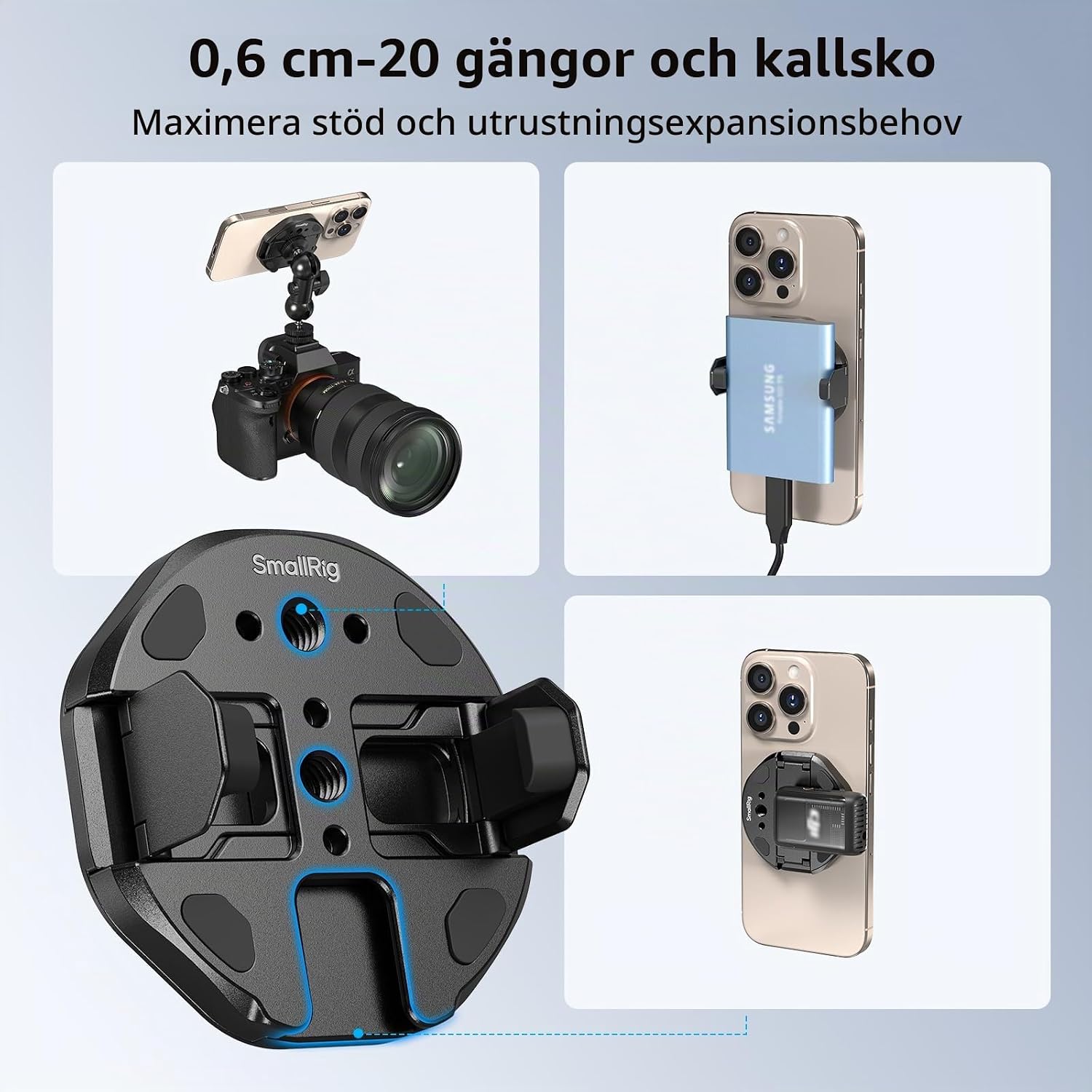 Detalle 1 de SMALLRIG 5157 SSD-hållare för mobil med MagSafe, 45–70 mm och kallskofäste