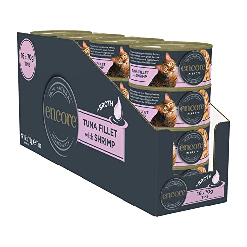 Imagen de Encore Natural Adult Wet Cat Food: Tuna with Shrimp in Broth in 16 x 70g Tins en OfertitasTOP