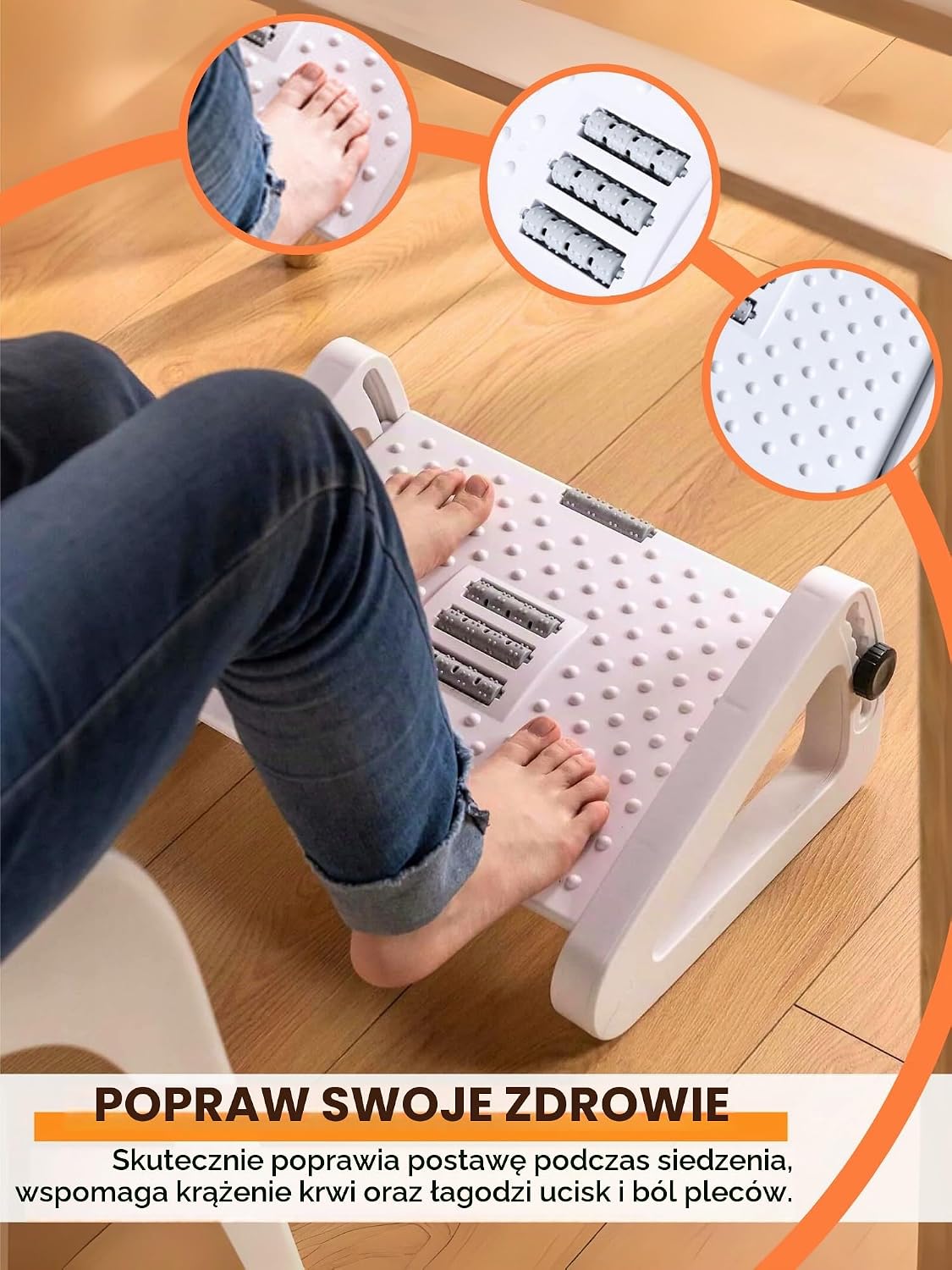 Detalle 1 de MAGIC SELECT R6210 – regulowany podnóżek biurowy z masażem, 6 poziomów