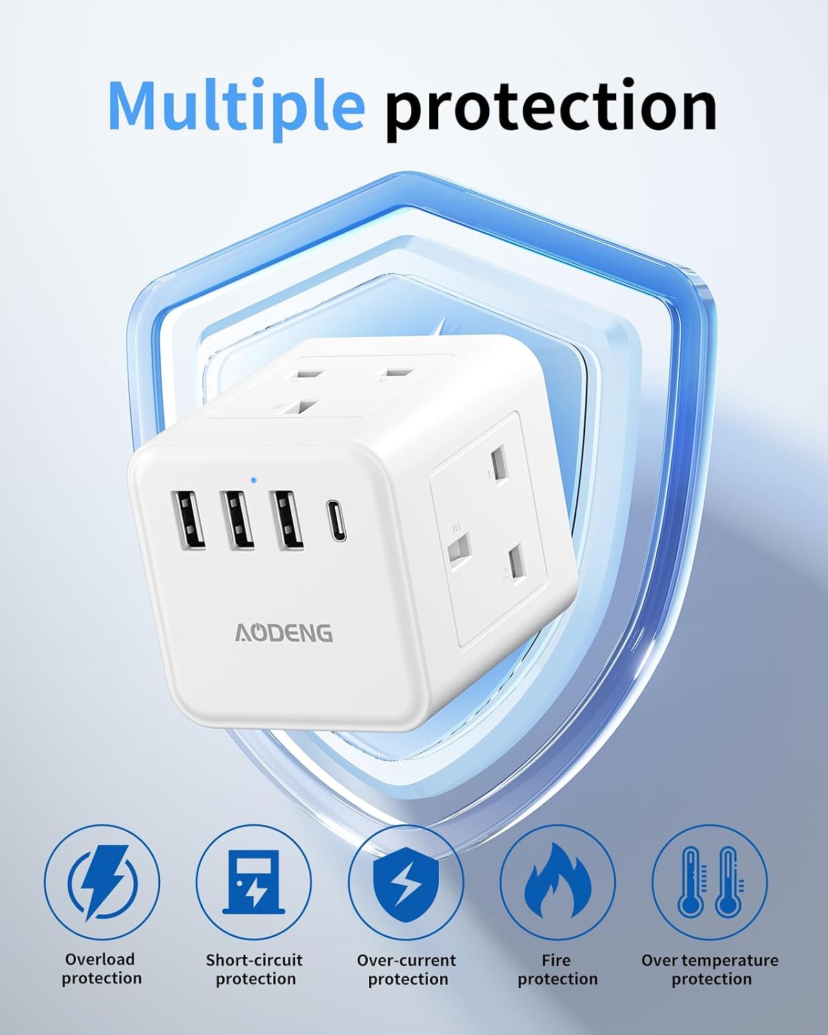 Detalle de Extension lead with 4 USB slots, 1.5m