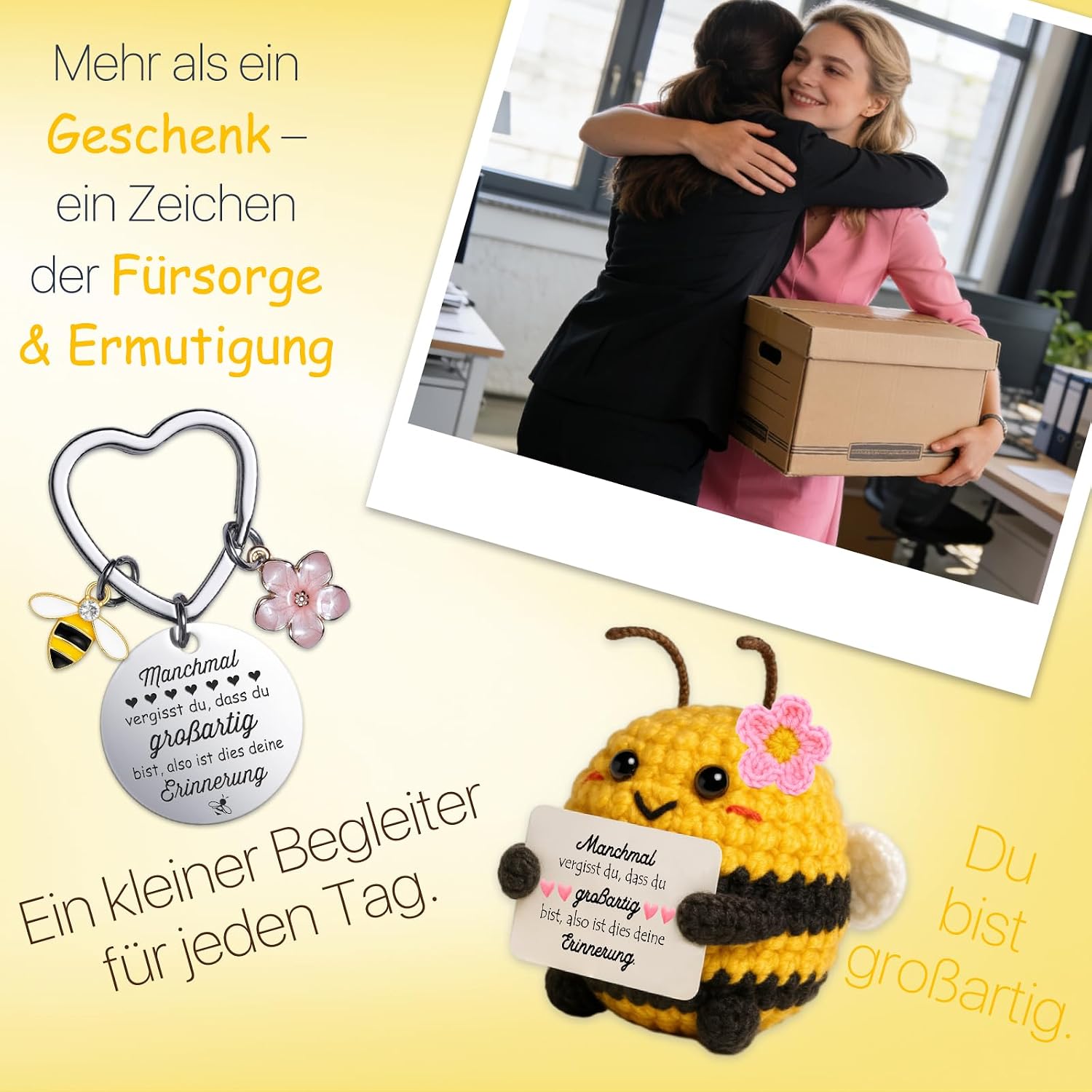 Thumbnail 6 de Farbeele Mutmacher-Geschenk für Frauen: handgemachte Biene mit Glücksbringer-Schlüsselanhänger