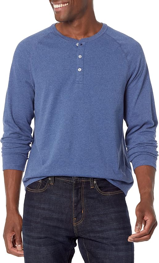 Detalle de Amazon Essentials Camiseta Henley manga larga L azul mezcla