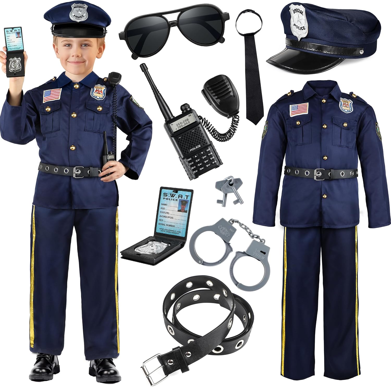 Detalle de Joycover Kids’ Police Costume Set with Polyester Uniform and Role-Play Accessories