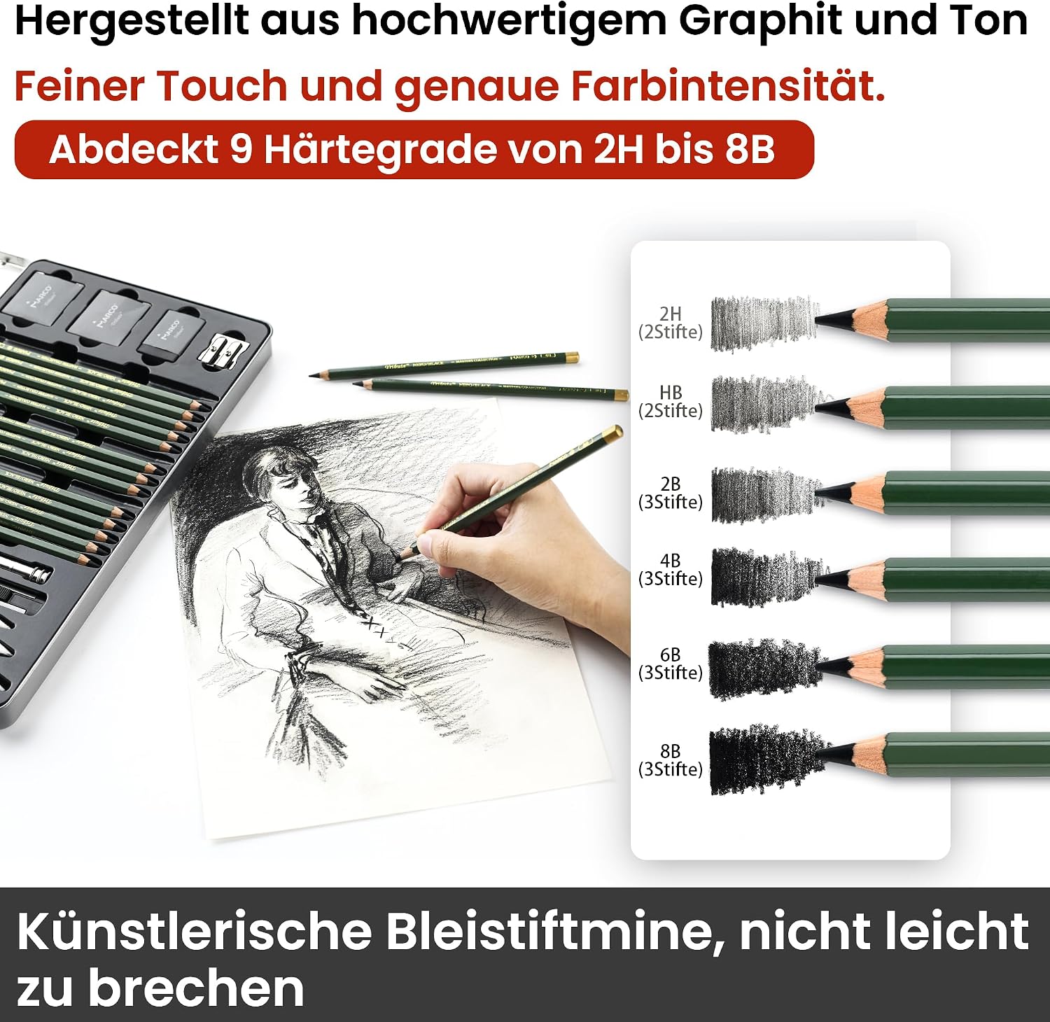 Detalle de Zeichnungsset für Skizzen, 25 Bleistifte