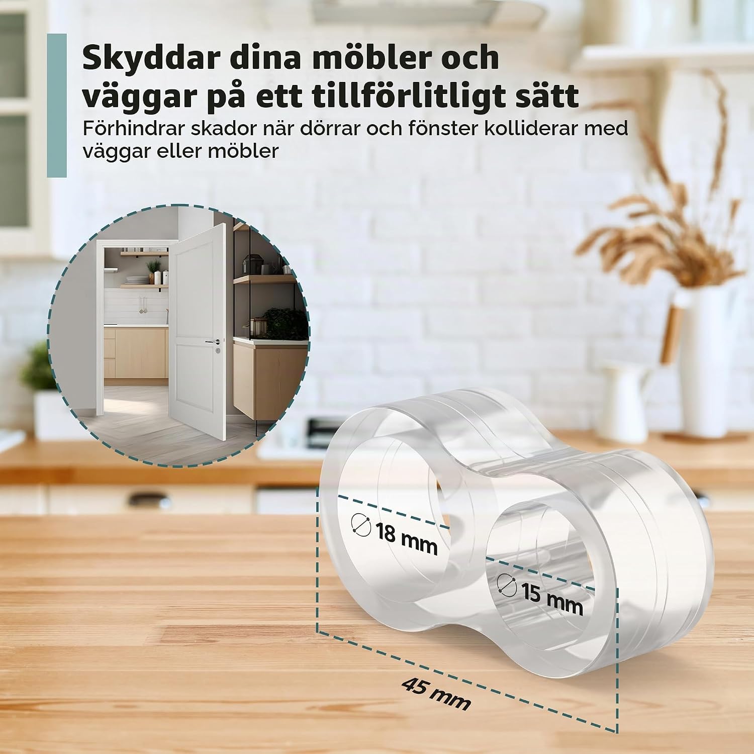 Thumbnail 1 de virea dörrhandtagsbuffertar, 6-pack i transparent PVC med öppningar på 15 och 18 mm