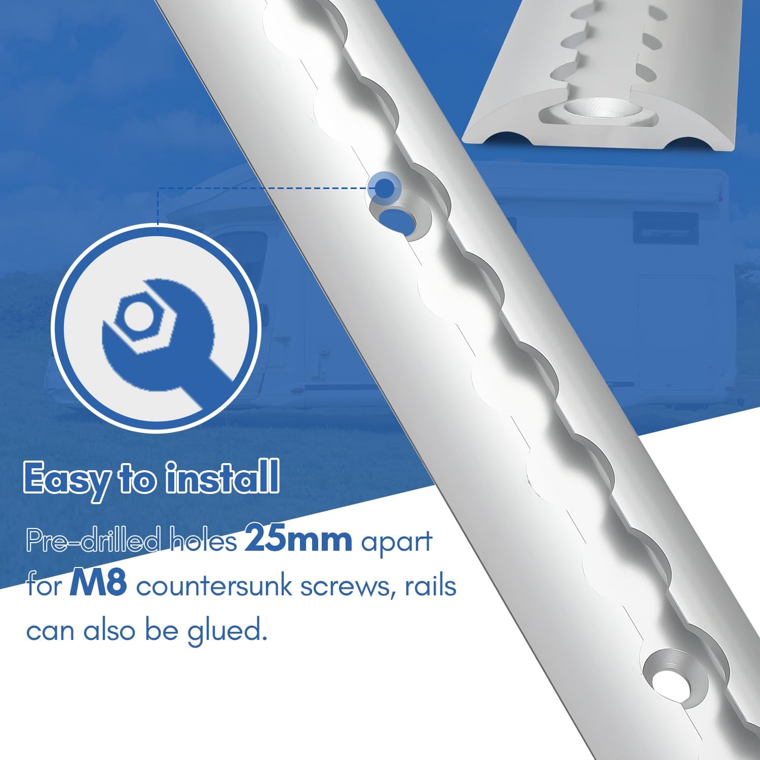 Detalle de Joparri Lot de 4 rails d’amarrage en aluminium anodisé semi-circulaires de 1 m (argent) + 10 raccords simples et 8 embouts