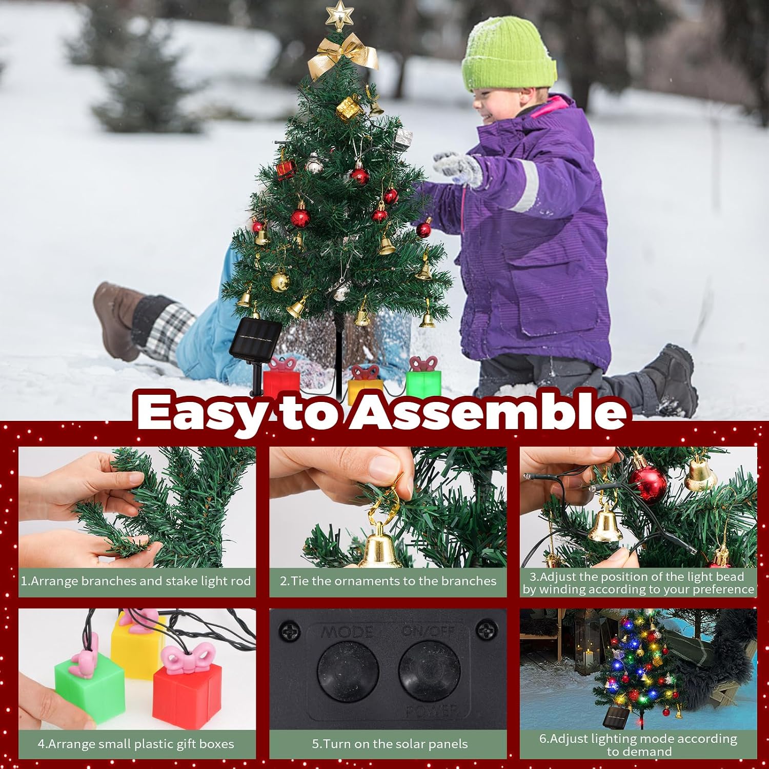 Detalle de ILLUMINEW Solar Christmas Tree Lights, 30-Inch