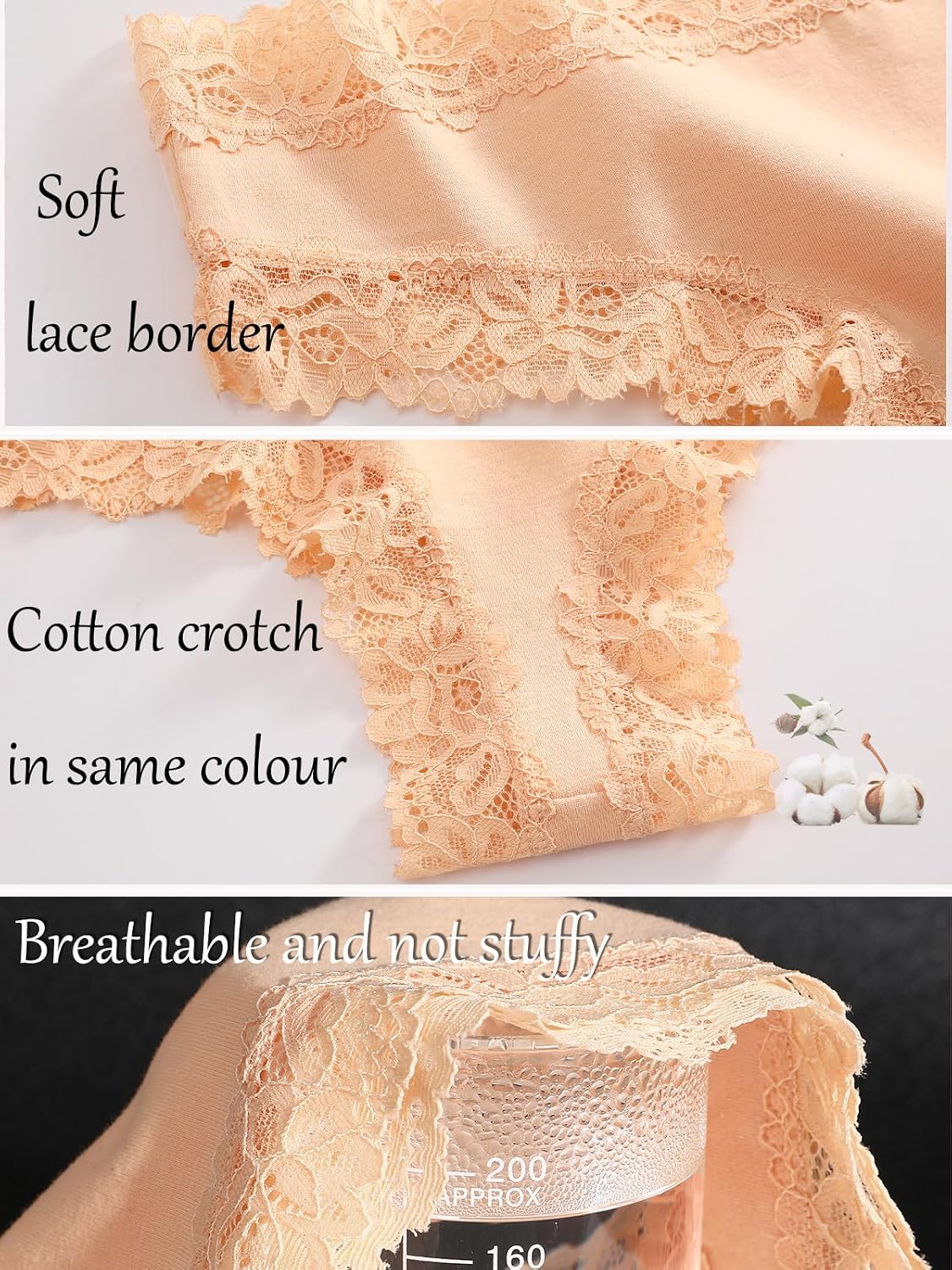 Detalle de ALL OF SHE Damen-Unterhosen aus Baumwolle mit Spitze – Brazilian Slip im 5er Pack