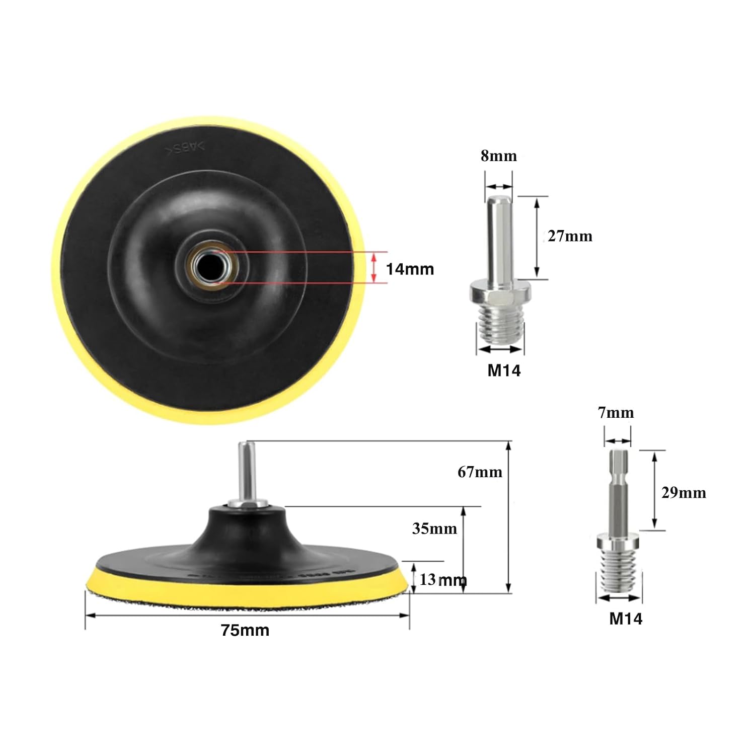 Detalle de HOTCKB FER65 klittenband-steunschijven 75 mm met M14-adapter, set van 3