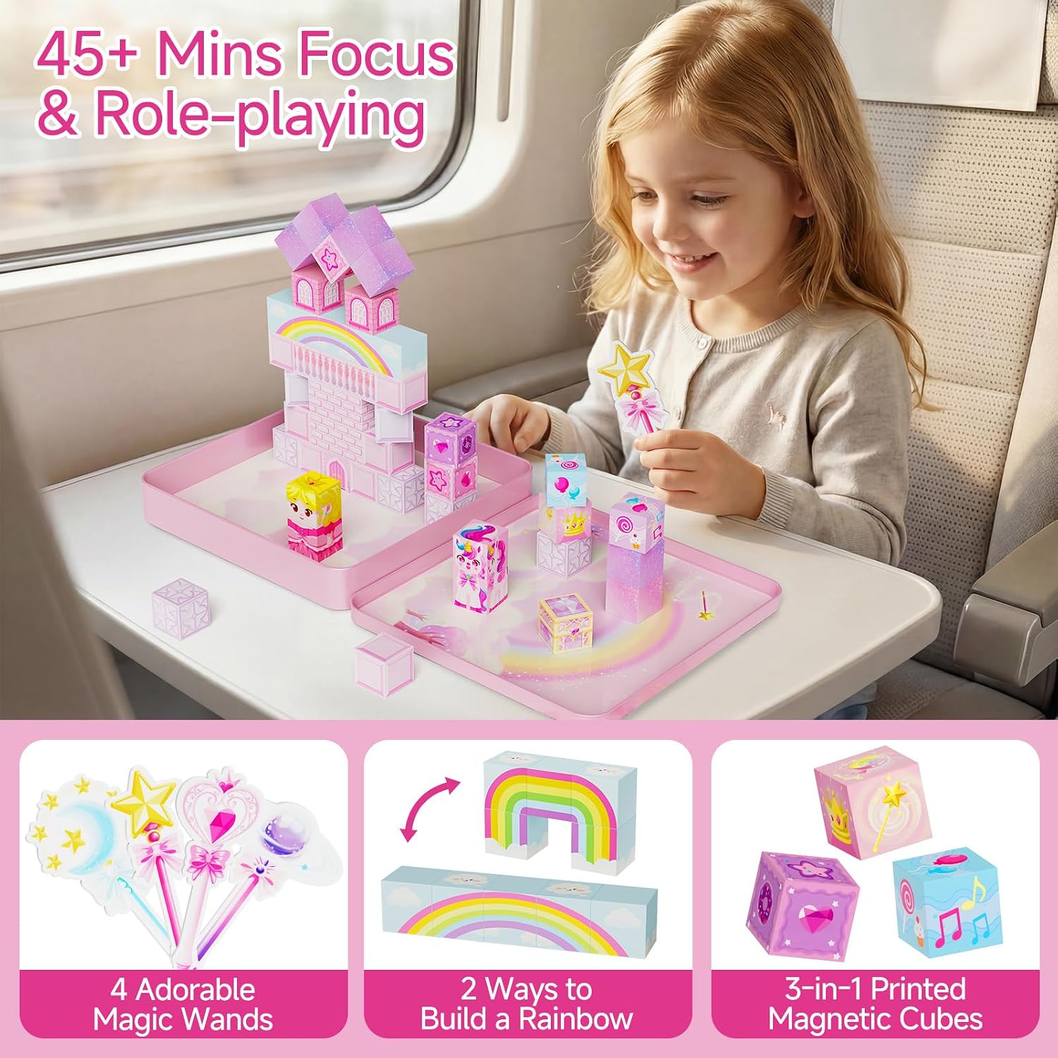 Thumbnail 1 de burgkidz 48-teiliges Einhorn-Magnetbausteine-Set – 2 cm Magnetwürfel, Zauberstäbe & Reiseblechdose