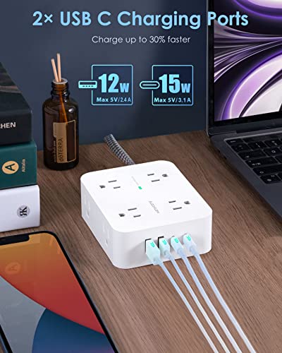 Detalle 2 de HANYCONY 6Ft Surge Protector with 8 Outlets and 4 USB Ports ⚡