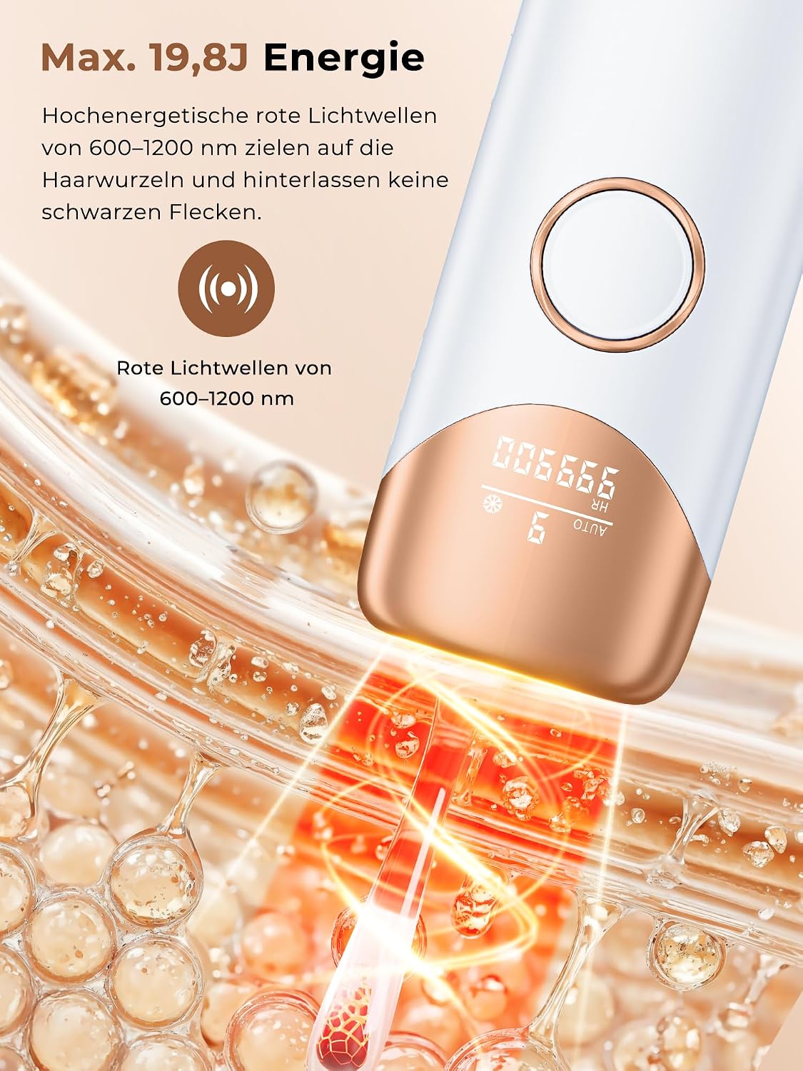 Detalle 2 de IPL Gerät zur Haarentfernung mit Kühlfunktion – 9 Stufen, 600–1200 nm, 999.900 Blitze – Gesicht & Körper