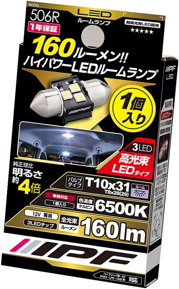 Detalle de IPF 506R LEDルームランプ T10×31・160lm・6500K・12V用