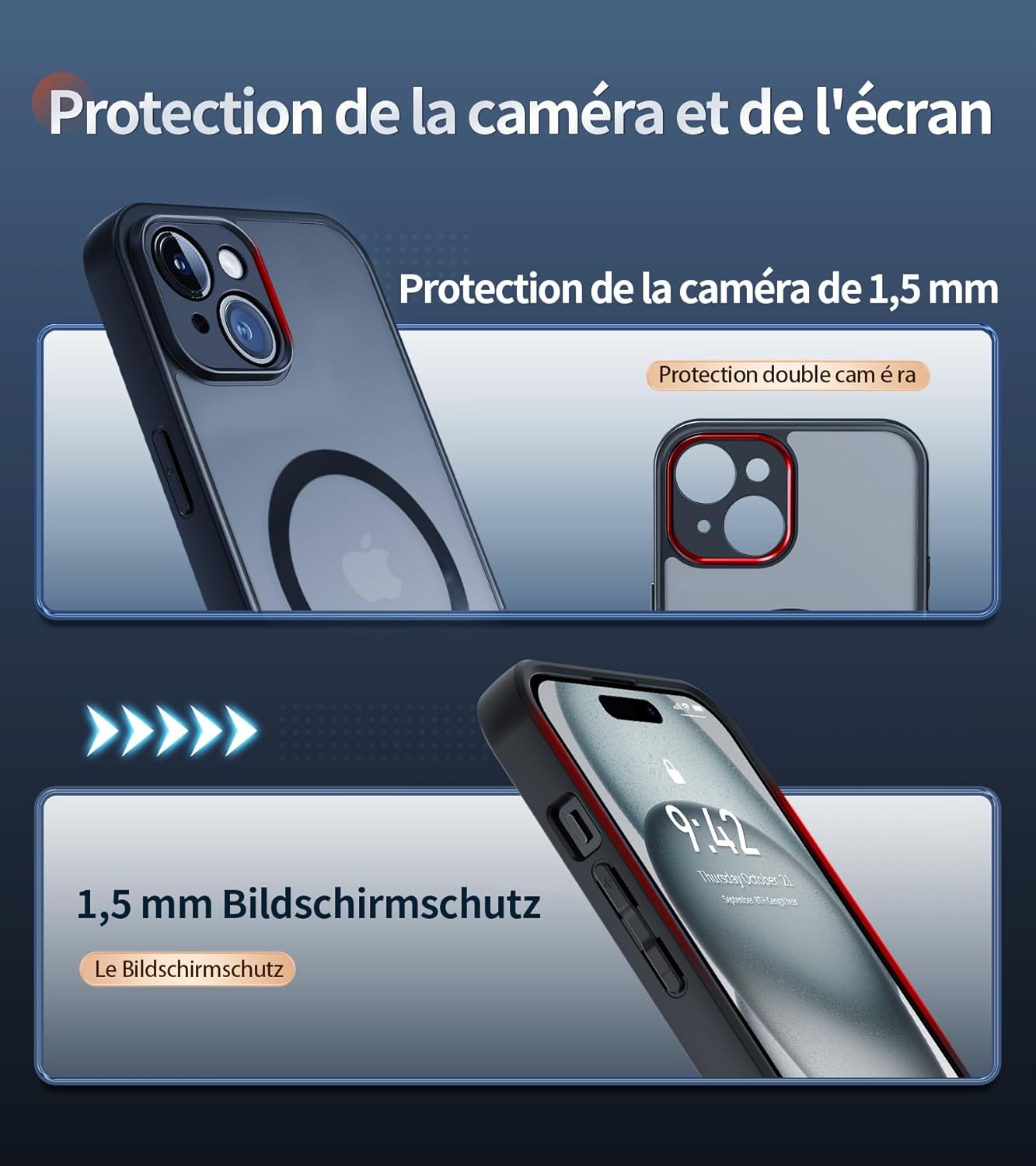 Thumbnail 4 de FLLAO Coque Magnétique pour iPhone 15 avec 2 Verres Trempés et Protection d’Objectif – Noir translucide, MagSafe