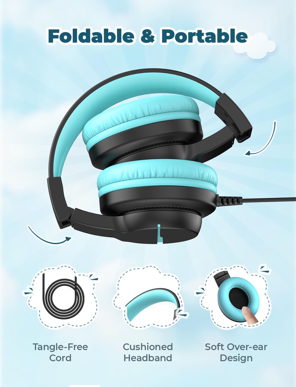 Thumbnail 6 de iClever HS19 Kids Over-Ear Headphones, 85 dBA Limit, Mic and 3.5mm Jack