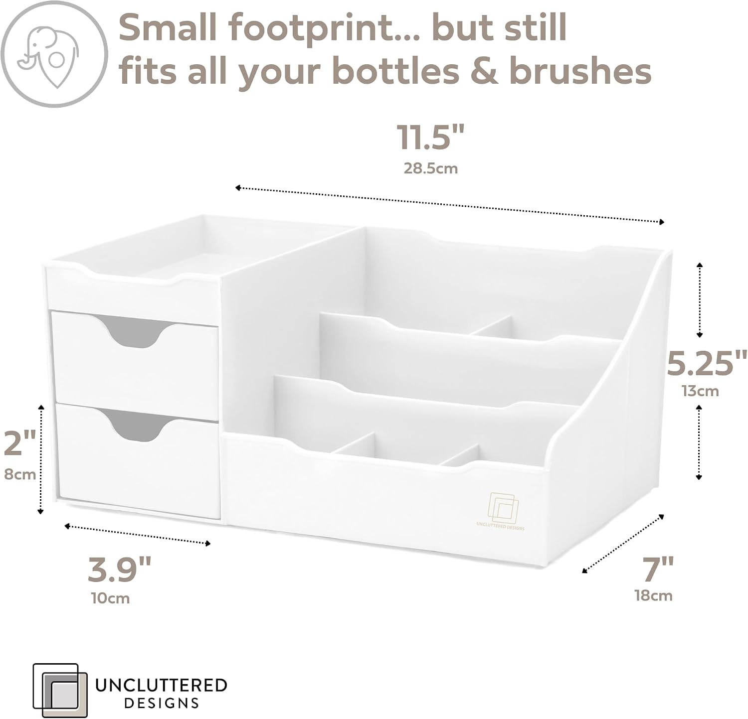 Thumbnail 6 de UNCLUTTERED DESIGNS Makeup Organizer With Drawers — Modern Countertop Storage for Cosmetics (White)