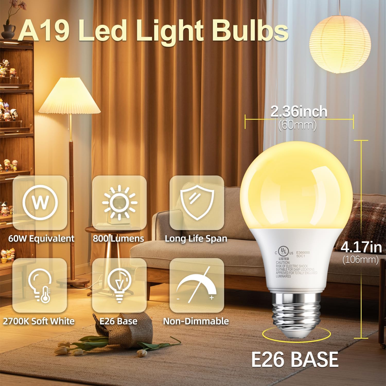 Detalle de TJOY 6 Pack A19 LED Light Bulbs 2700K Soft White, 60W Equivalent, E26 Base