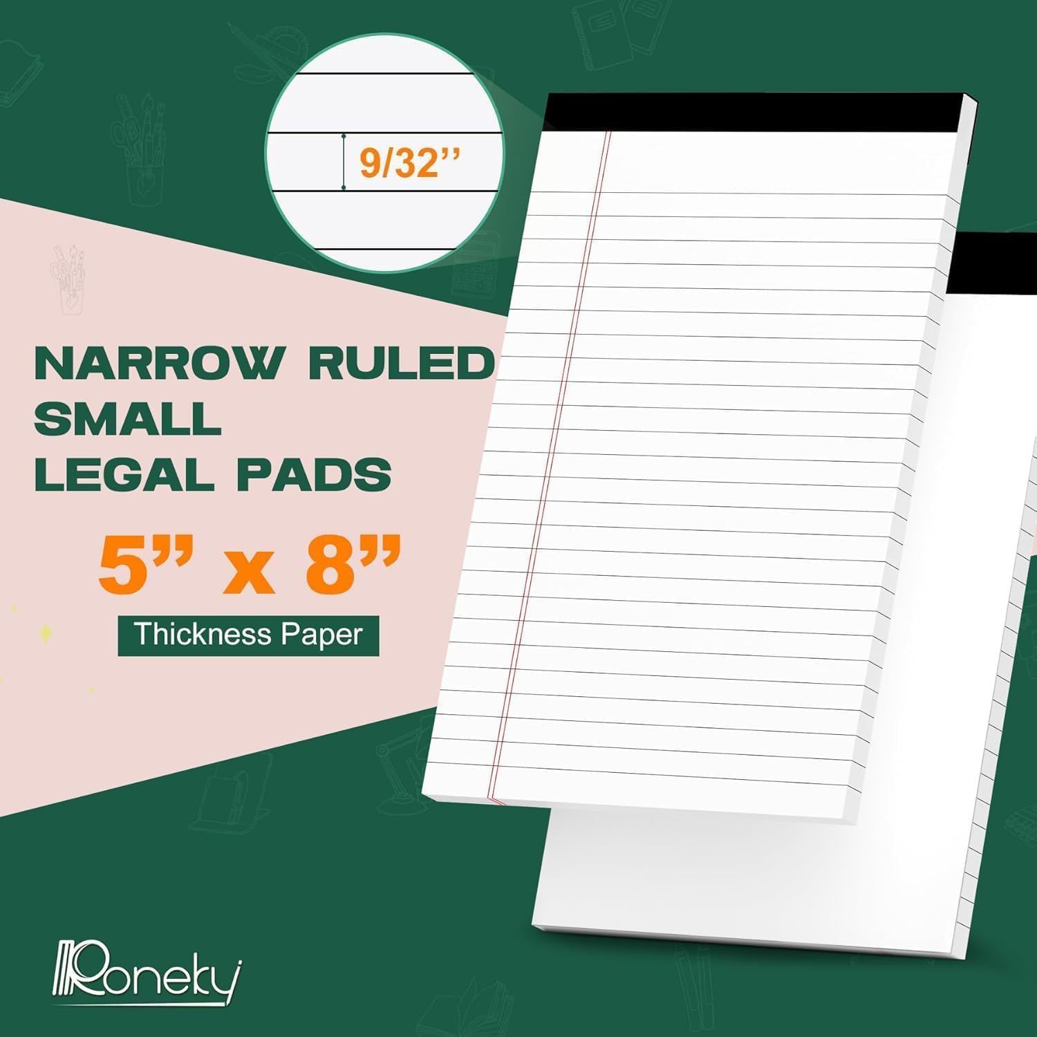 Thumbnail 1 de Roneky 5 x 8 Legal Pads, 24-Pack of Perforated College-Ruled Notepads