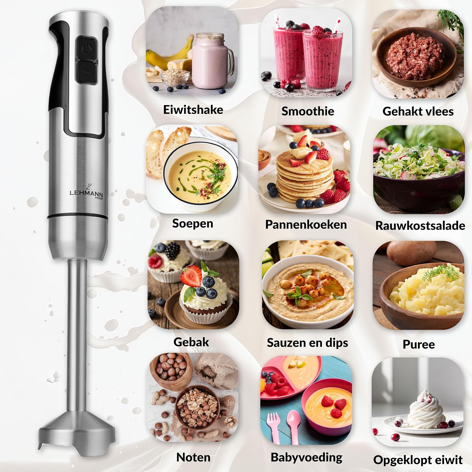 Thumbnail 6 de Lehmann Chowmei staafmixerset 1200 W met 8 standen en turbofunctie