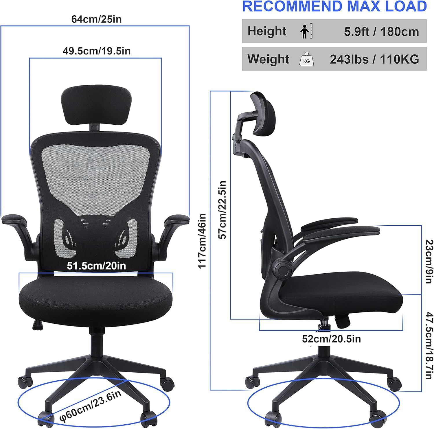 Thumbnail 2 de JAJALUYA Mesh Office Chair with Adjustable Headrest and Lumbar Support