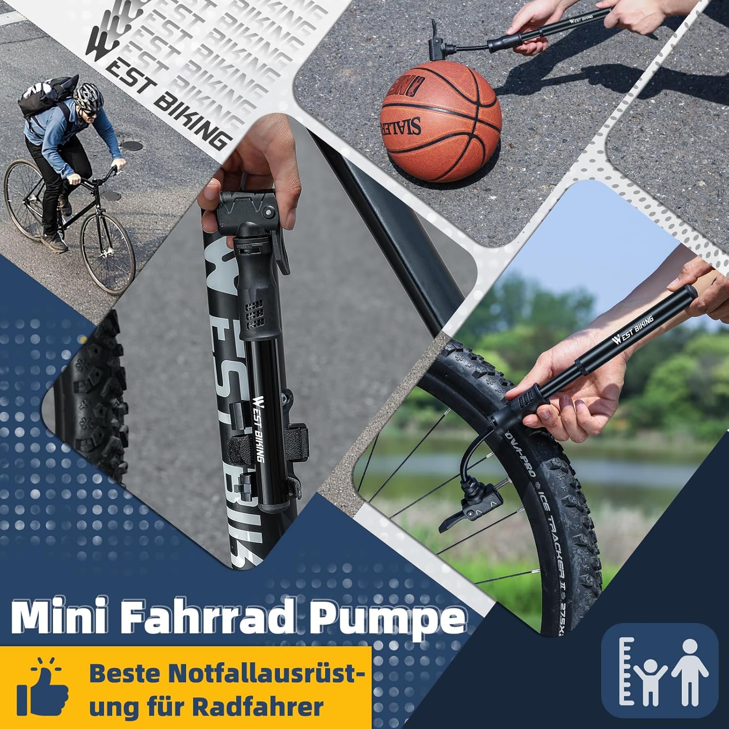 Thumbnail 6 de West Biking Mini Fahrradpumpe – Aluminium, 80–100 PSI, Dualventil, tragbar