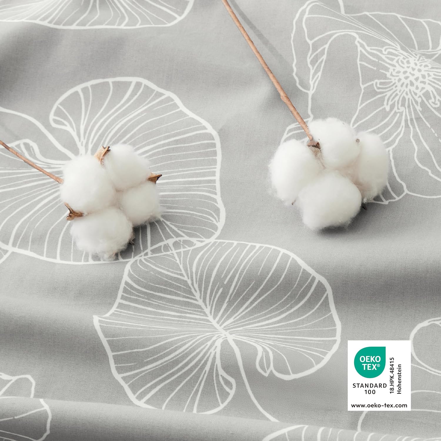 Thumbnail 4 de BEDSURE Bettwäsche 155x220 aus Baumwolle (3-teilig) mit Reißverschluss – Grau, Öko‑Tex, Ginkgo-Muster