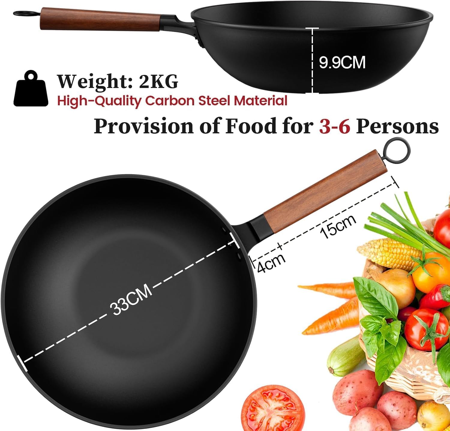 Detalle de Todlabe Carbon Steel Wok 13-Inch for Stovetop Cooking