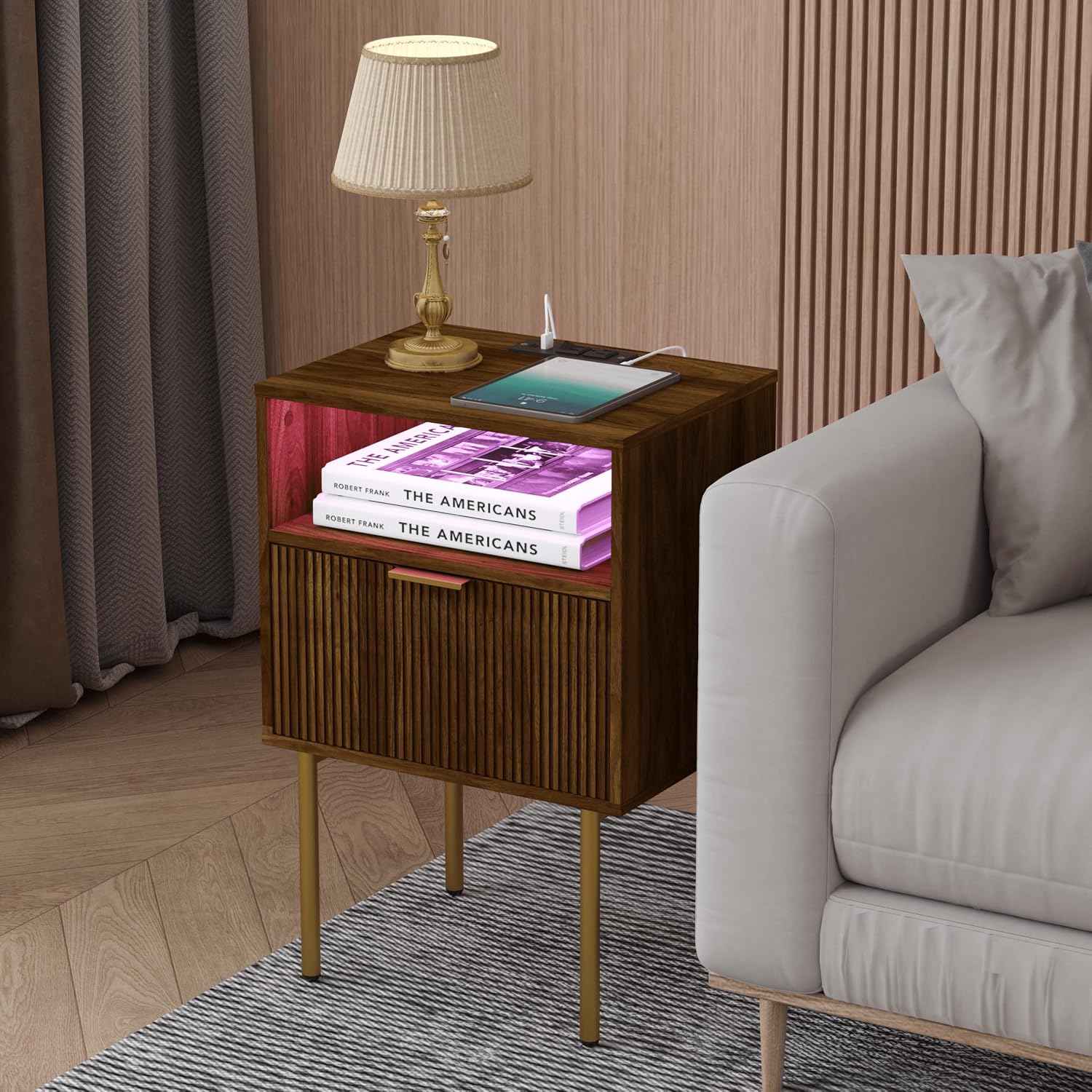 Thumbnail 6 de JOONEE Nightstand with Outlet and LED Light