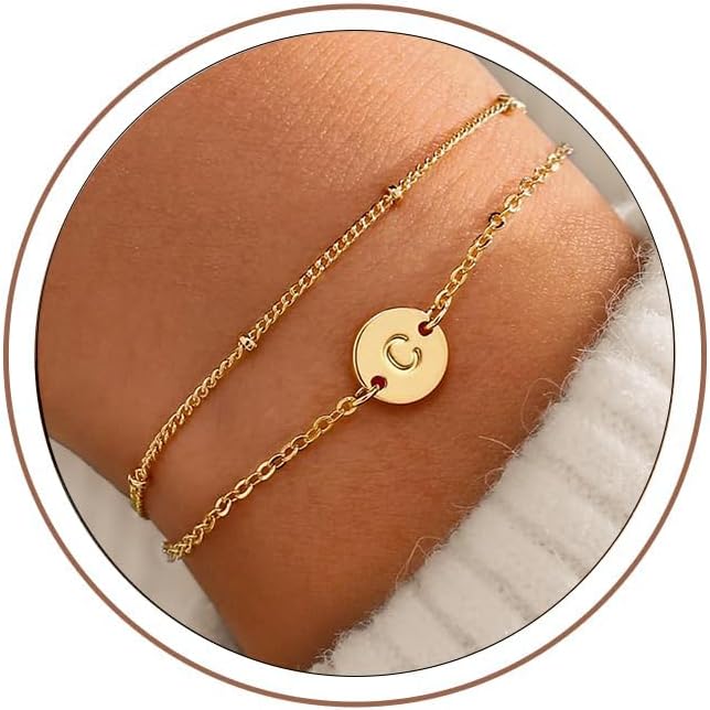 Detalle de TINGN 2-in-1 Armband Damen in Silber/Gold (18K Weißgold/Gold vergoldet) mit Initial-Scheiben & Verlängerungskette