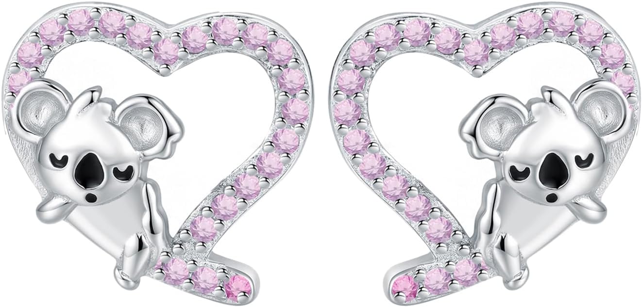 Detalle de Arrebol Ohrringe Damen 925 Sterling Silber Ohrstecker mit 3A Zirkonia – Koala-Design, hypoallergen, Geschenk