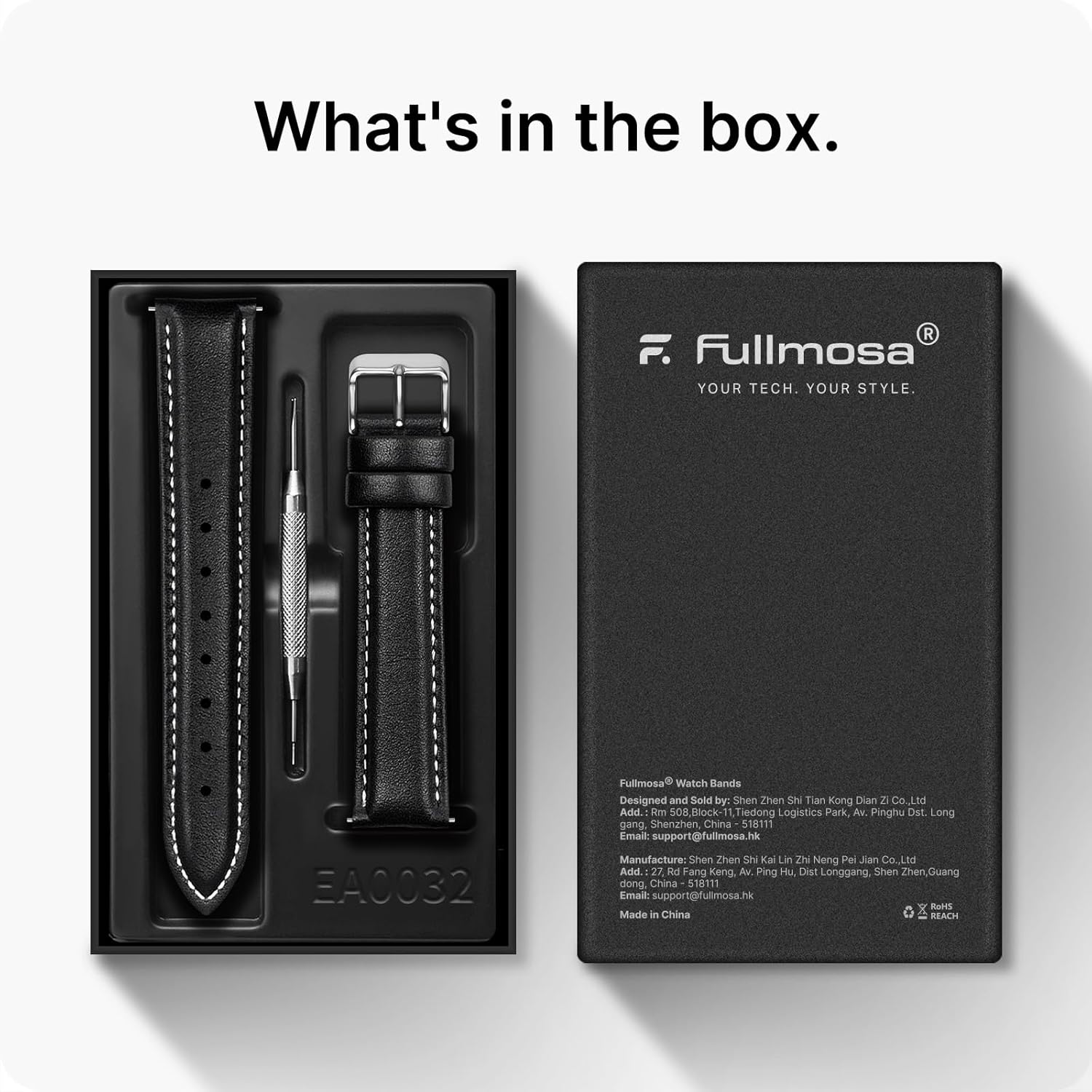 Thumbnail 5 de Fullmosa 22mm Leder-Uhrband Schwarz