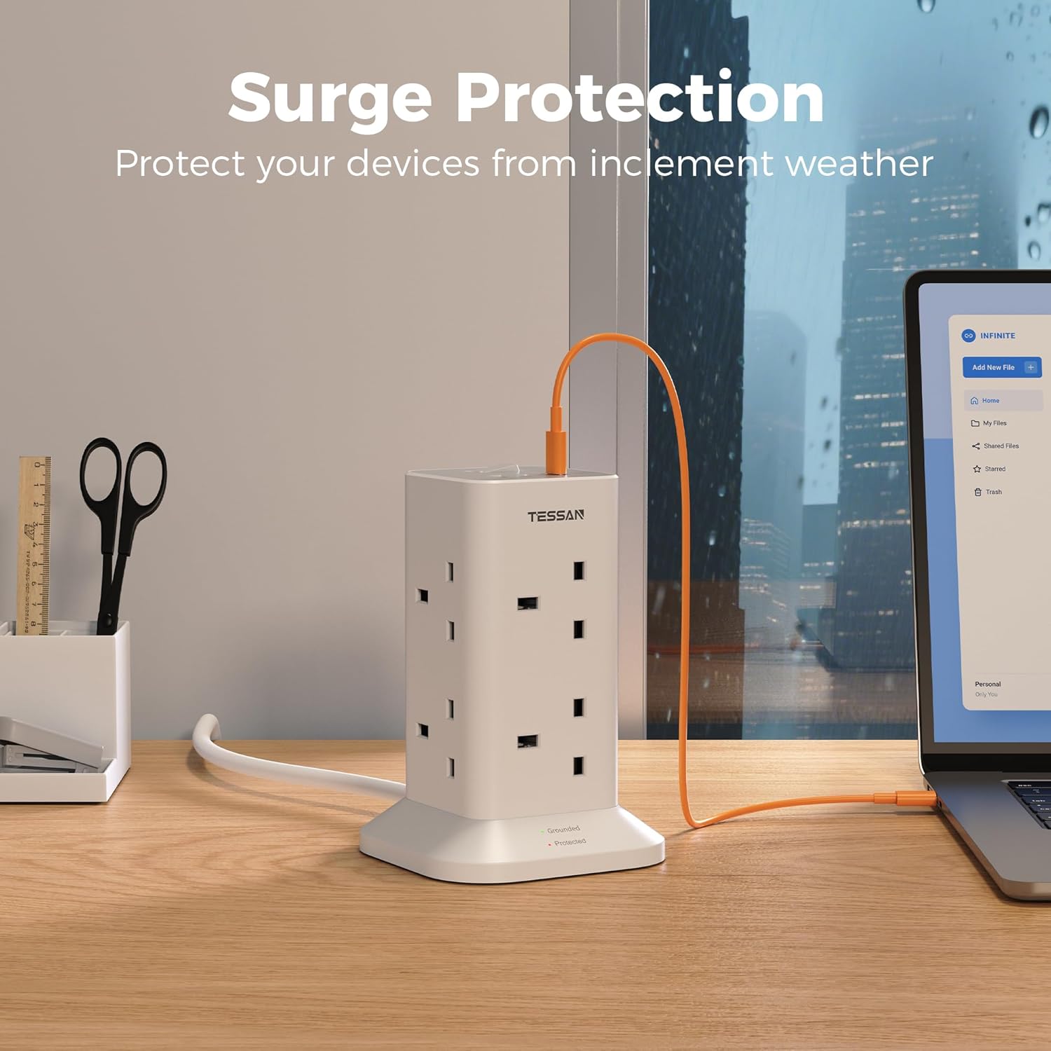 Thumbnail 4 de Tower Extension Lead 5M with USB C Slots 8 Way Surge Protector