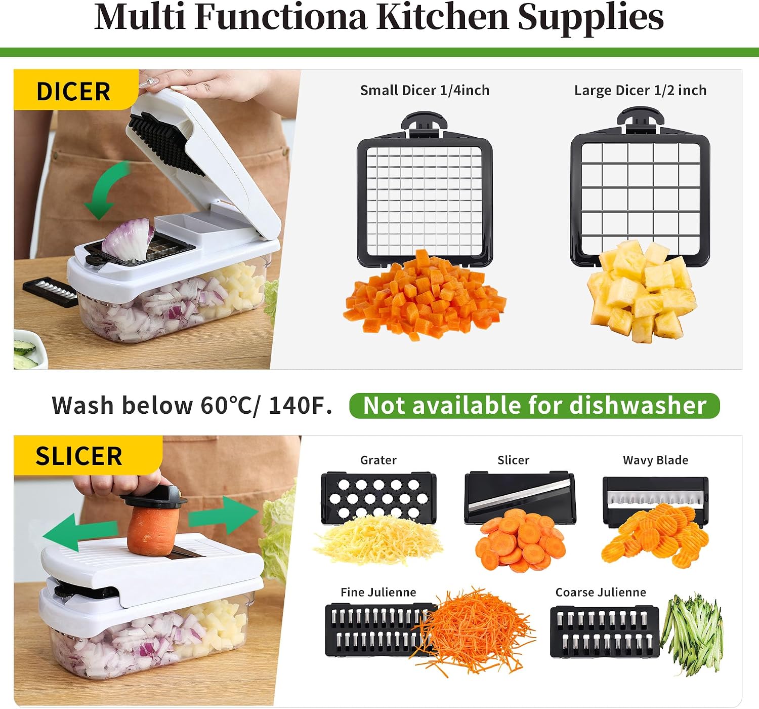 Detalle de 18-in-1 Vegetable Chopper Mandoline Slicer with Container (18 interchangeable stainless steel blades)